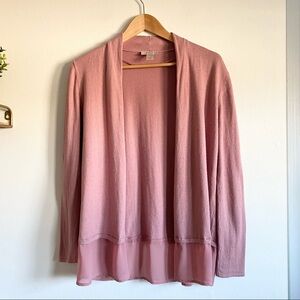 Loft Petite Open Knit Cardigan in Mauve Pink